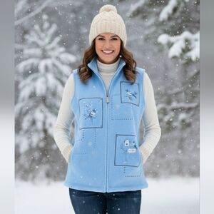 Northern Reflections Blue Bird Winter Fleece Vest - Embroidery Snowflakes SZ M